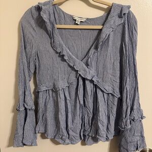 American Eagle Outfitters Light Blue Ruffle Blouse